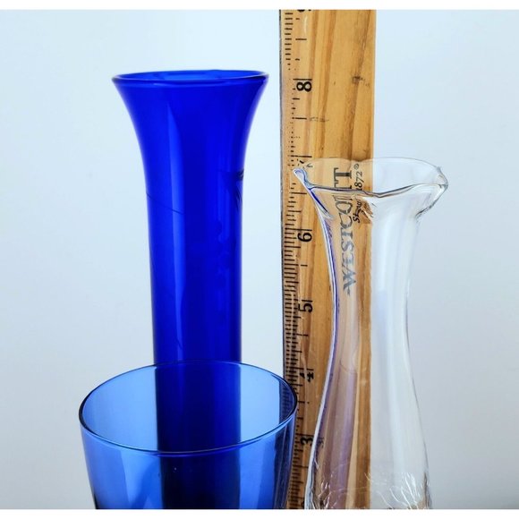 Unique Lot of 3 Vintage Mixed Cobalt Blue Glass Bud Vases mismatched collection - Picture 5 of 5